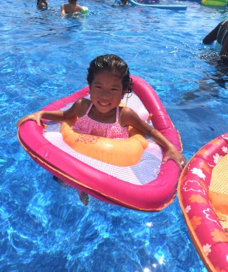 Lillian's first time in her new Make-a-Wish pool